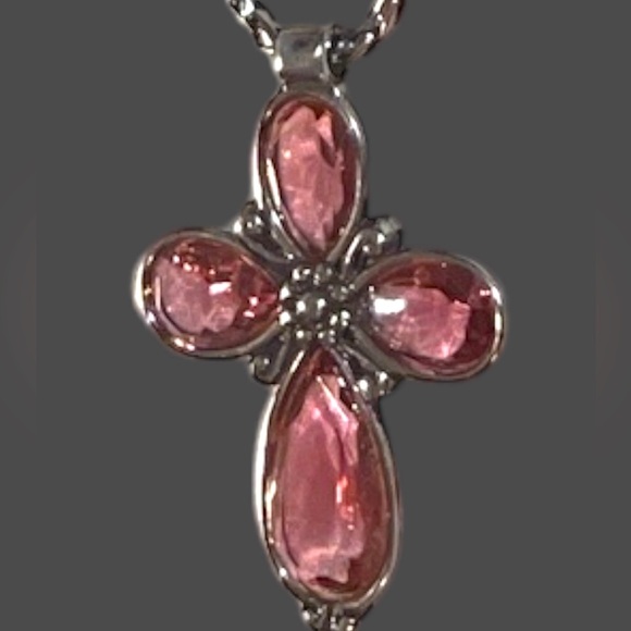 BRIGHTON 3 PIECE SET -LaVie Iridescent Pink Crystal Cross w/ Earrings & Bracelet - Picture 10 of 15